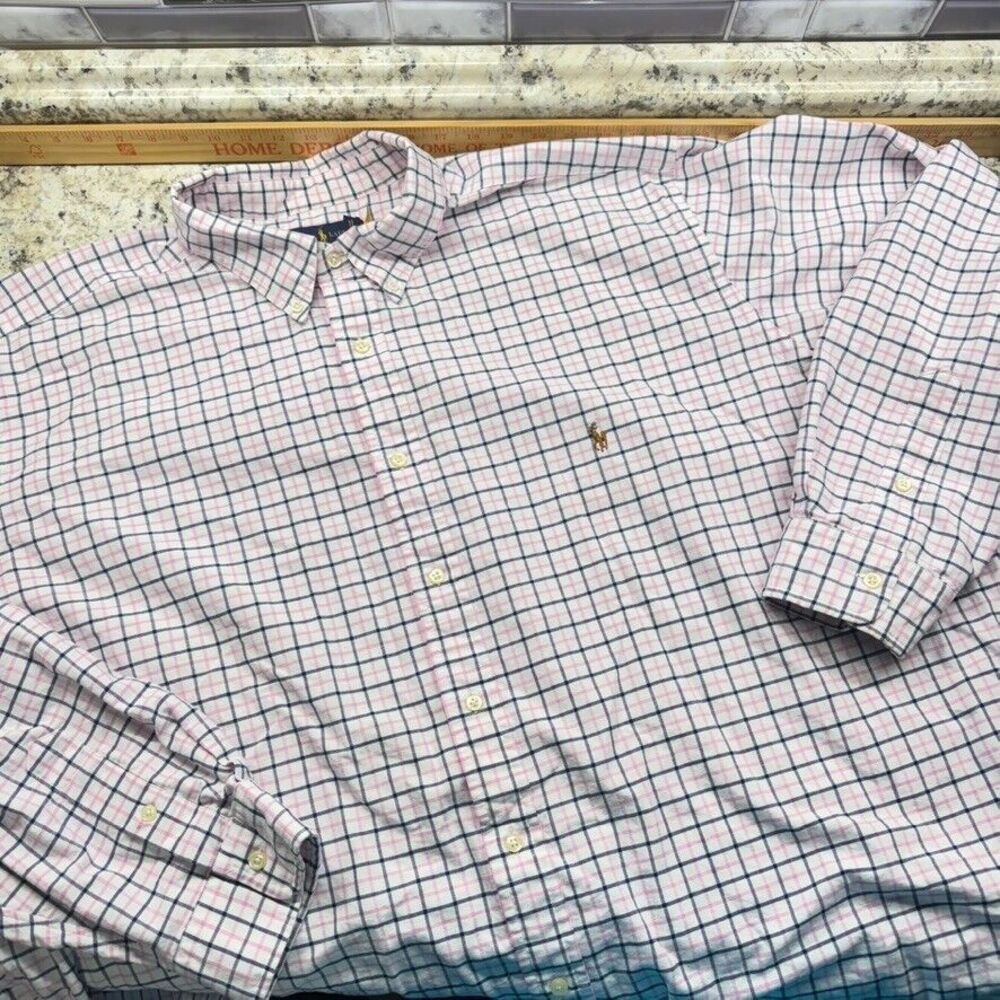 Polo Ralph Lauren Shirt Mens 3XB White Blue Pink Check Button Up Preppy Casual